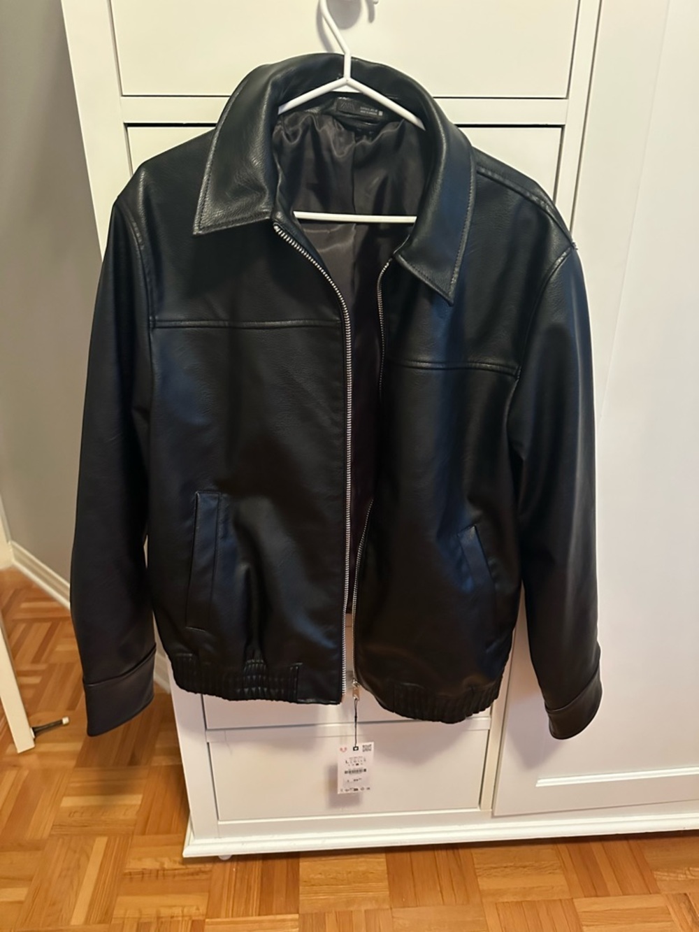 Zara Black Faux Leather Bomber Jacket